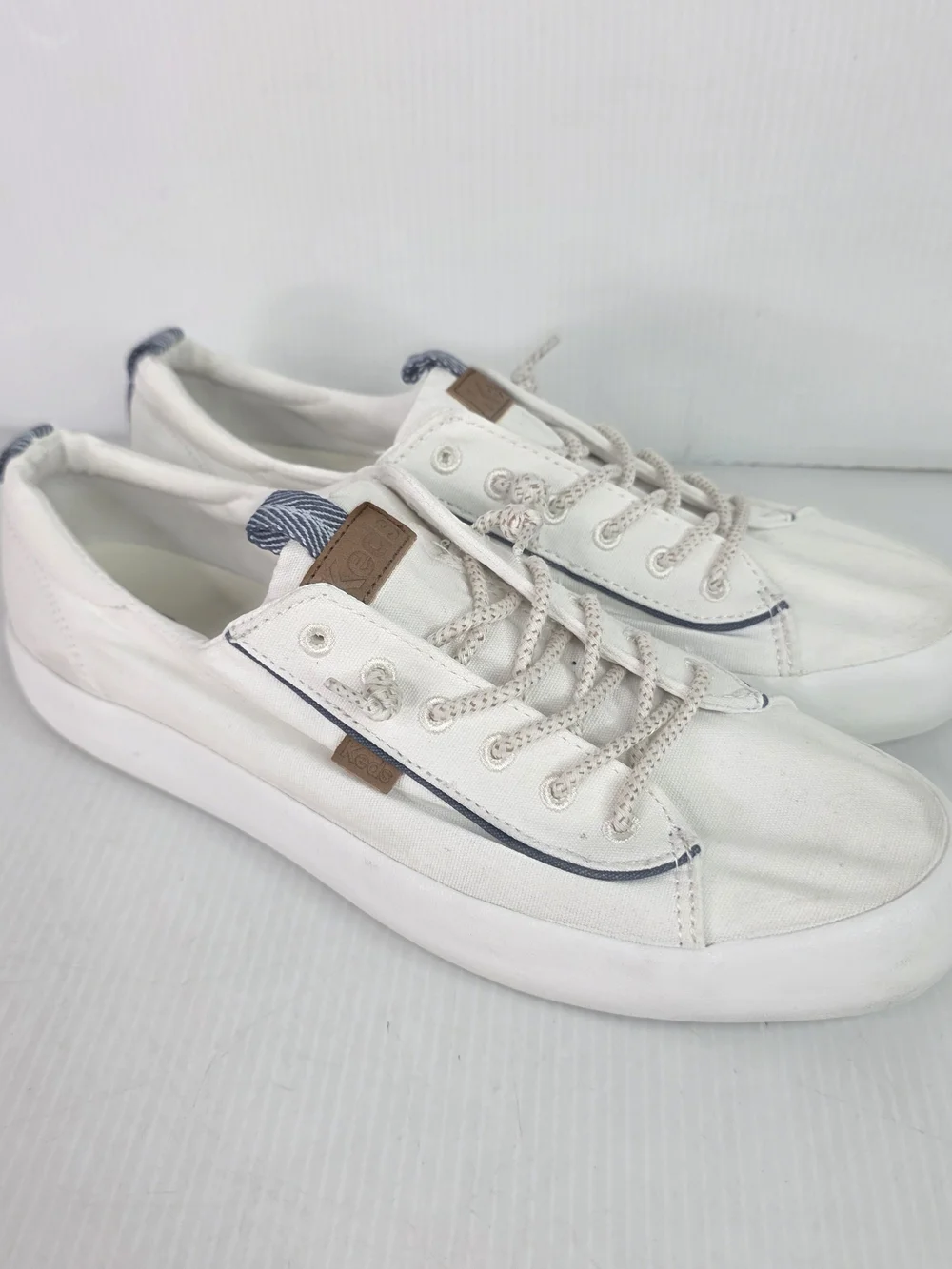 Keds Kickback White Canvas Sneakers with Blue Trim